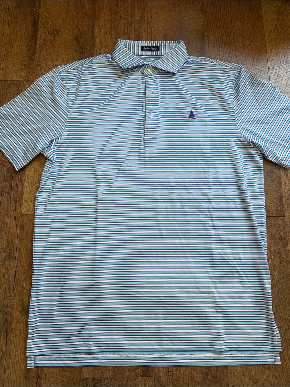 Light Blue and White Striped Performance Polo